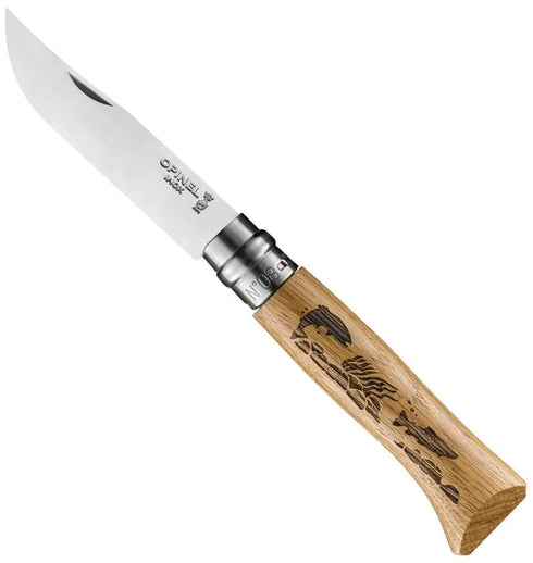 Opinel No.08 Oak Engraved Handle Folding Knife - Animalia 8號雕刻木柄摺刀